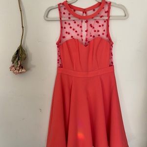 Urban Outfitters Coral Sweetheart/Polka-Dot Dress